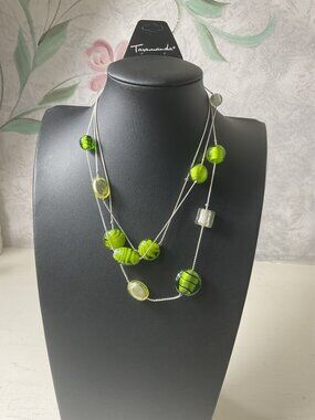 Taramanda Layered Multi Strand Green Murano Art Glass Floating Bead Necklace